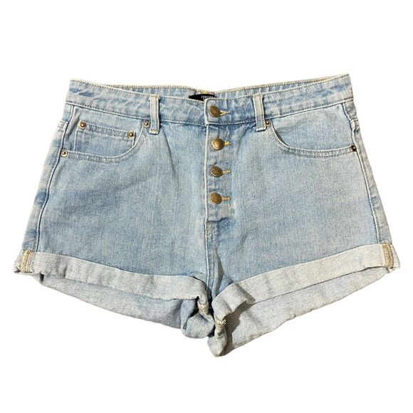 Forever 21 Size 29 Distressed High Rise Button Fly Cuffed Hem Denim Jean Shorts - Picture 1 of 16